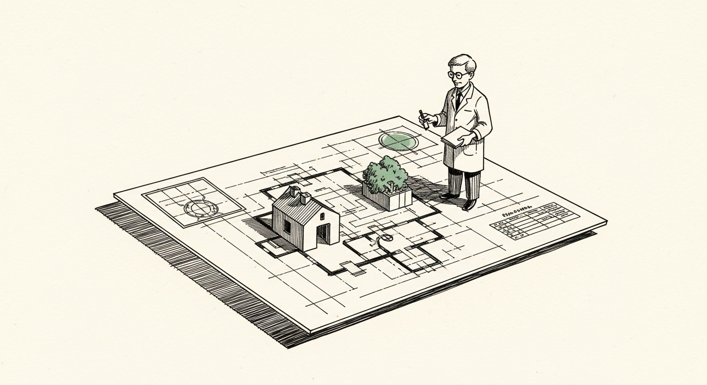 Pen-and-ink illustration: a large, delicate glass blueprint. For the story "OpenAI Sets Guardrails for 2026 Elections".