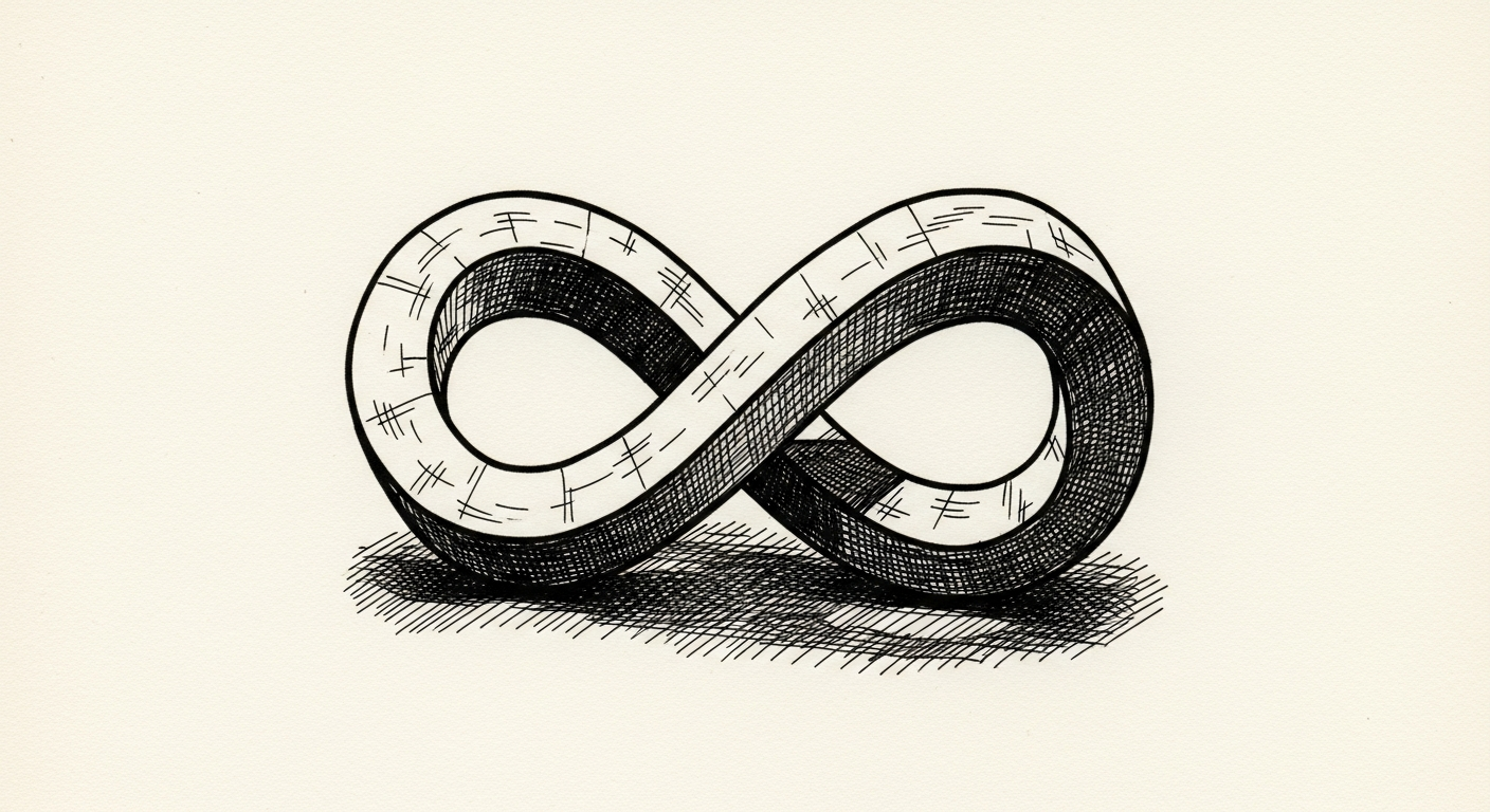 Pen-and-ink illustration: two Möbius strips seamlessly interlocked. For the story "OpenAI ships full-duplex voice models for ChatGPT".