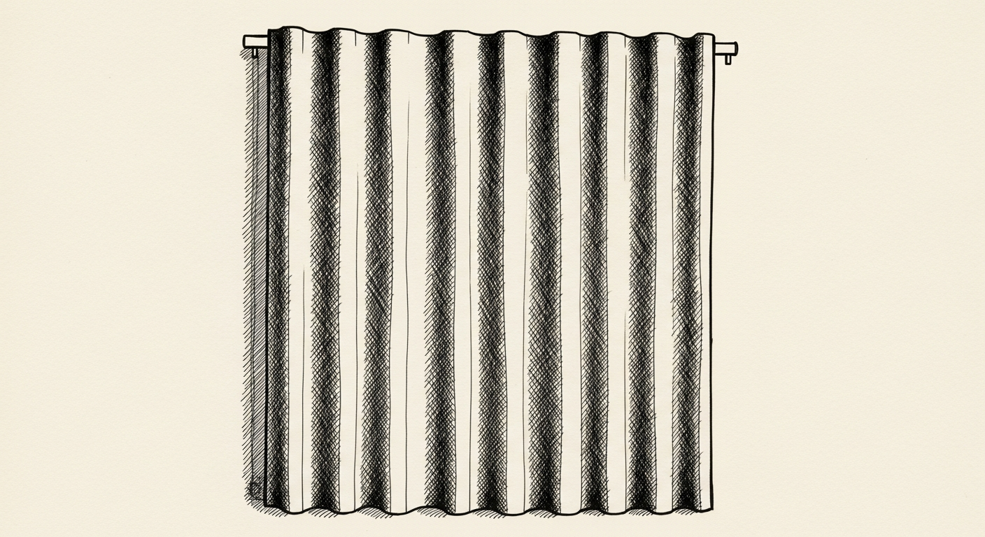 Pen-and-ink illustration: a large, heavy curtain held. For the story "Trump Delays AI Security Executive Order".