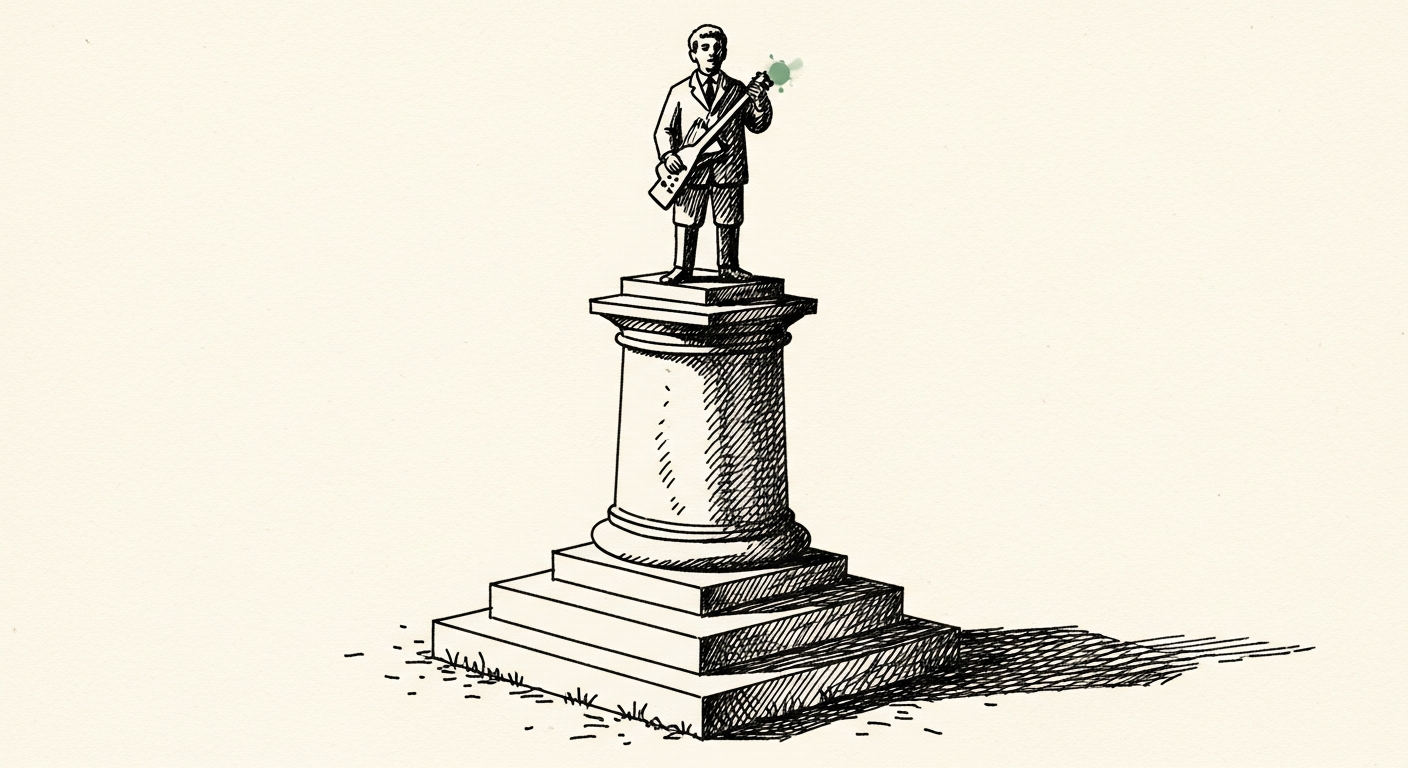 Pen-and-ink illustration: a sturdy, multi-tiered pedestal rising. For the story "Prime Intellect lands $130M for enterprise agent platforms".