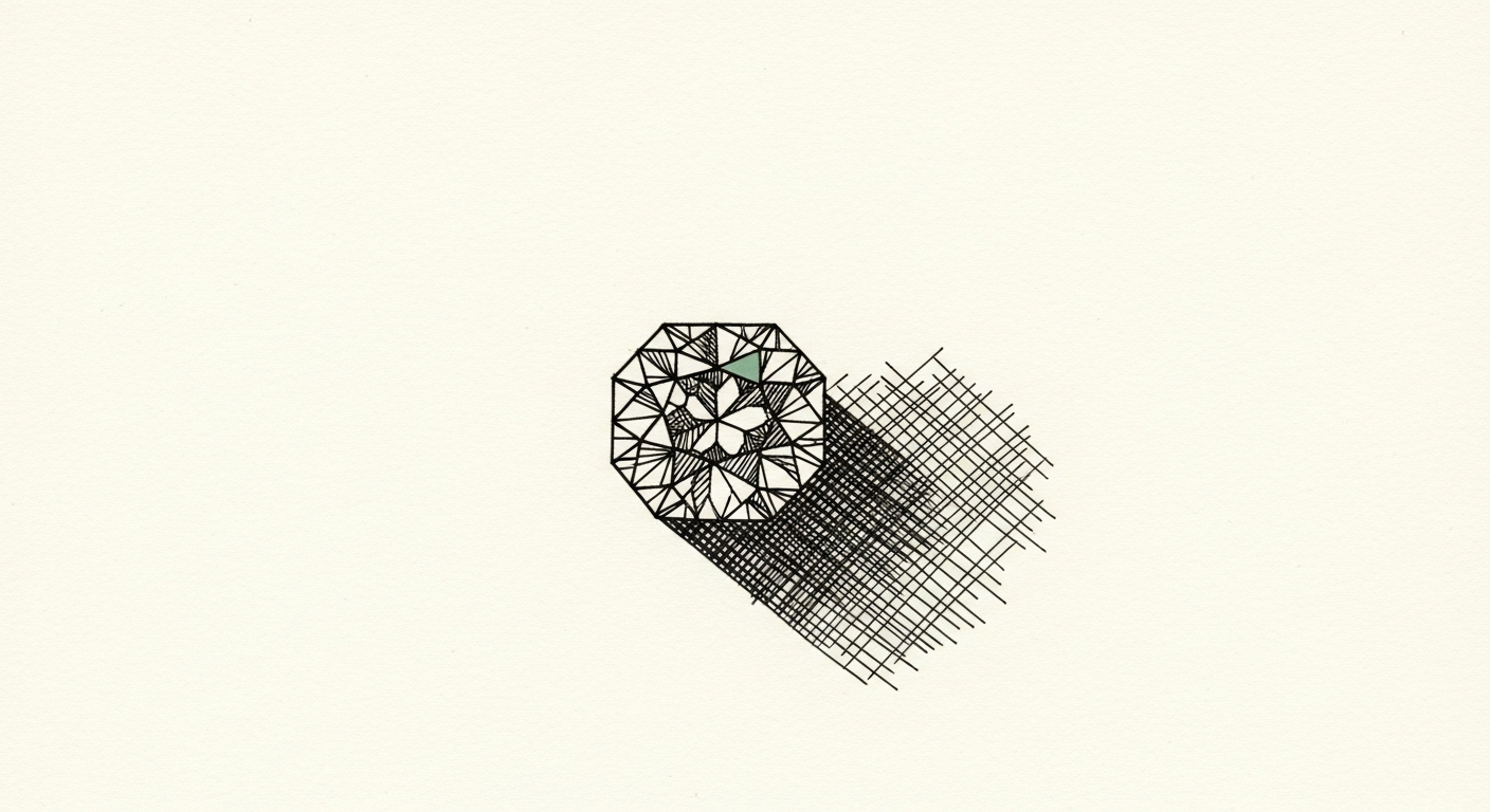 Pen-and-ink illustration: a small, perfectly cut gemstone resting. For the story "SpaceXAI Releases Grok 4.5 to Challenge Opus on Price".
