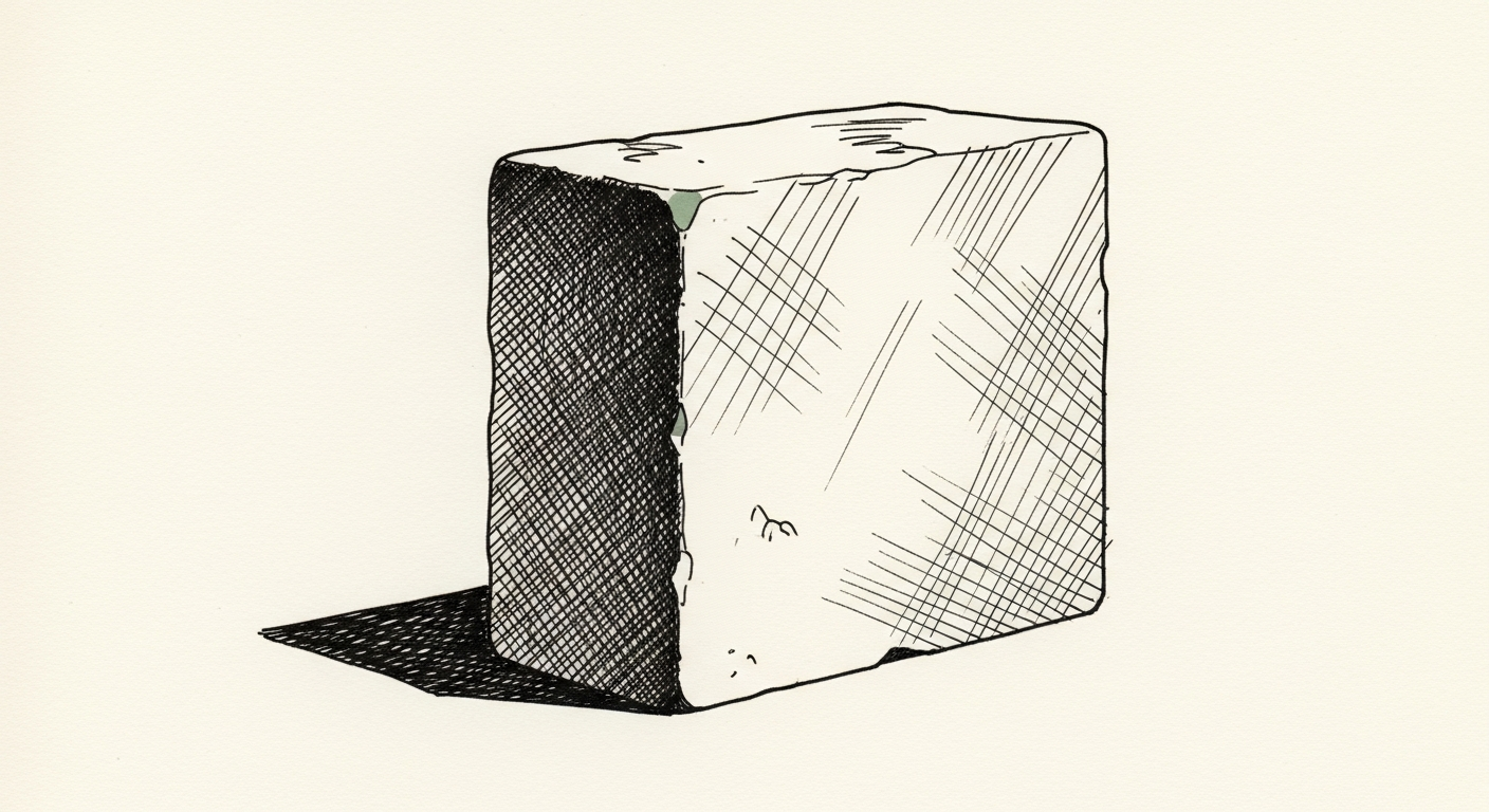 Pen-and-ink illustration: a single, monumental keystone. For the story "Hark lands $700M for a universal AI interface".