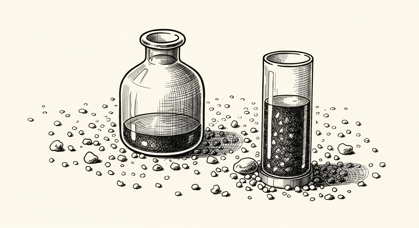 Pen-and-ink illustration: a scattered field of small, uniform pebbles. For the story "Open Source Models Aren't Hurting Frontier Spend".