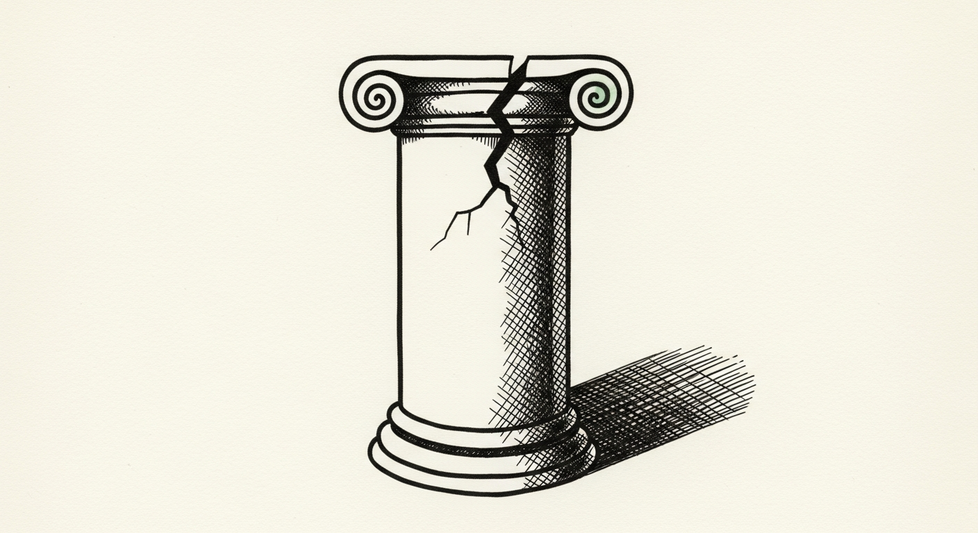 Pen-and-ink illustration: a foundational pillar with a noticeable crack. For the story "Critical Starlette Vulnerability Puts AI Agents at Risk".