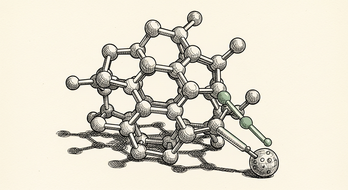 Pen-and-ink illustration: a complex, self-assembling lattice. For the story "AI Starts Writing Its Own GPU Kernels".