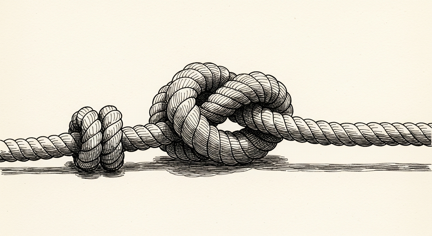 Pen-and-ink illustration: a large, complex knot of rope. For the story "Glean Hits $300M ARR Selling AI Cost Savings".